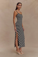 Raven Striped Knit Midi Dress - Black/White