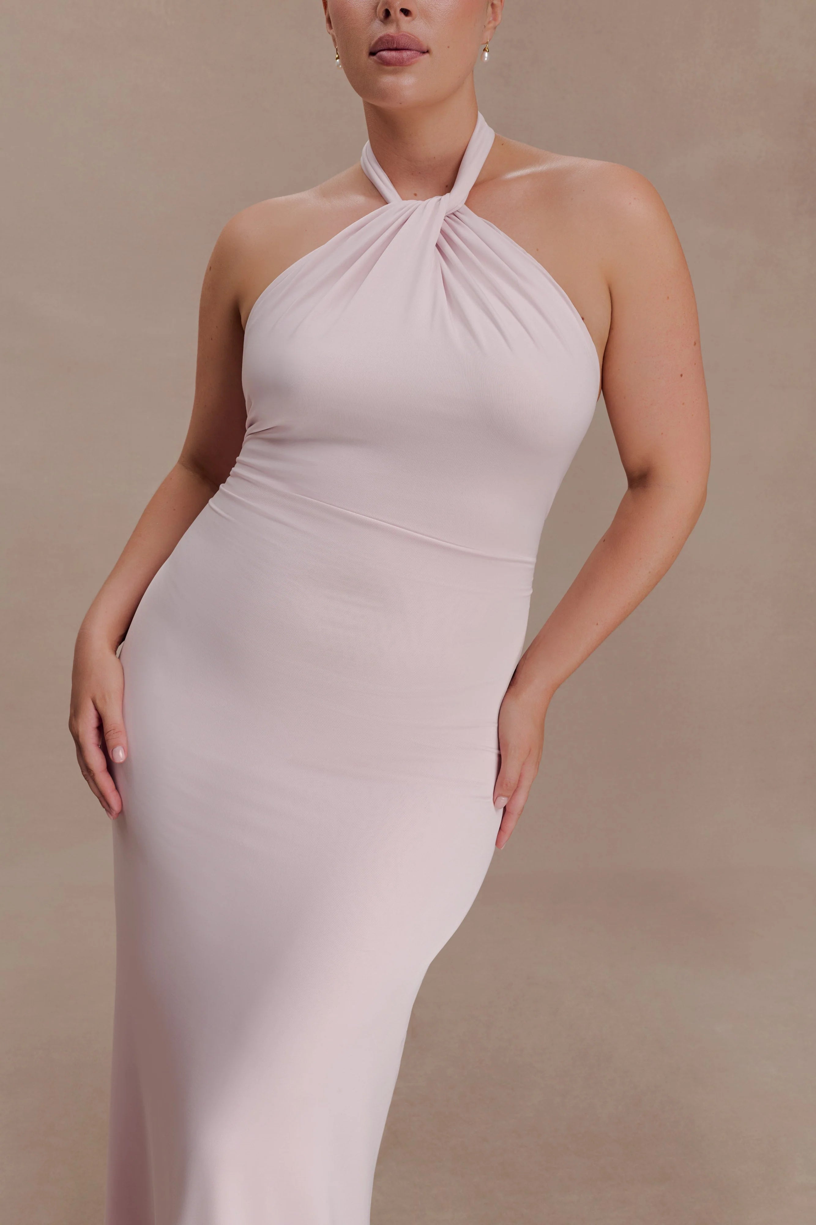 Elyna Slinky Halter Maxi Dress - Pale Pink